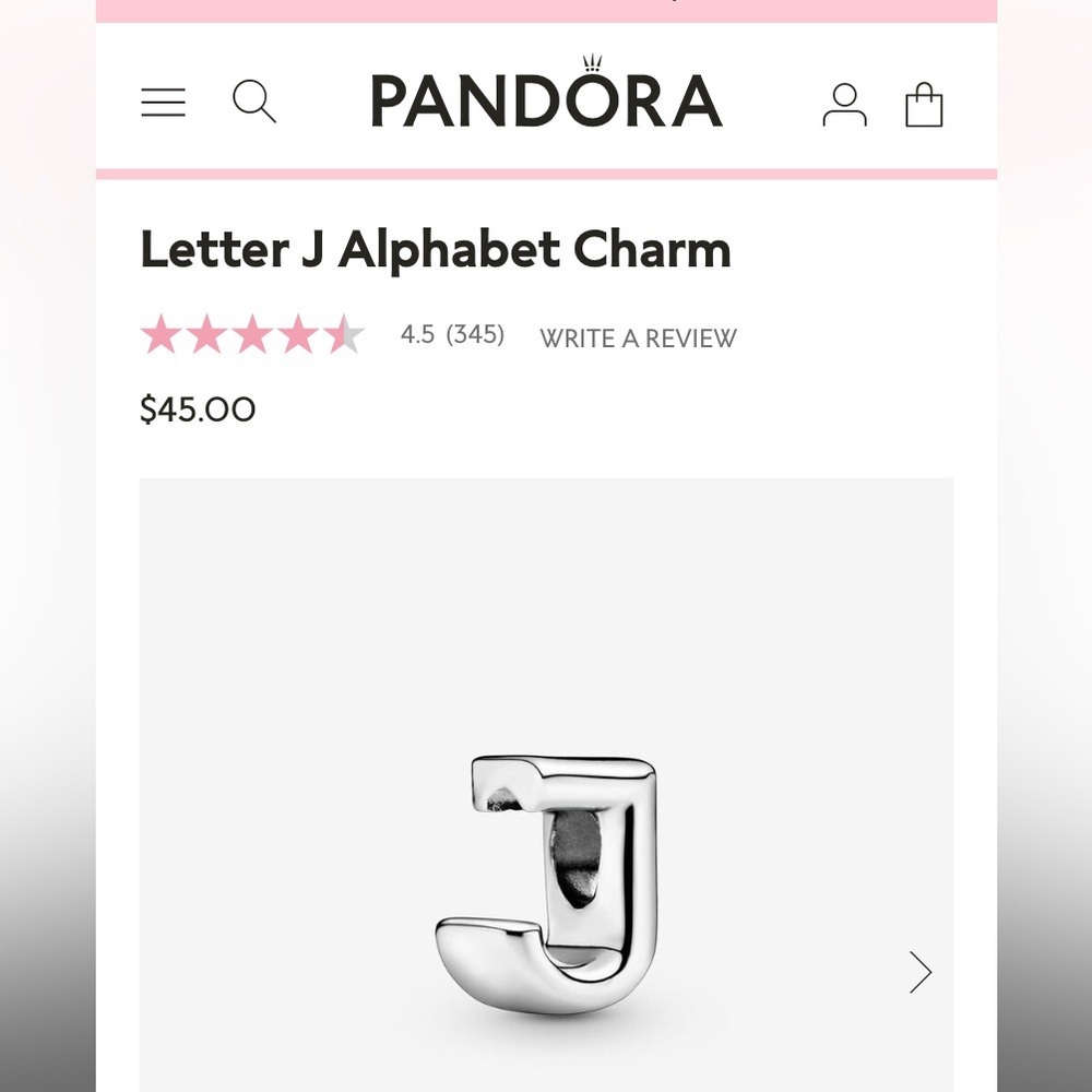 Pandora Letter J Charm